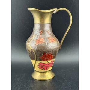 Vintage Brass Enamel Pitcher